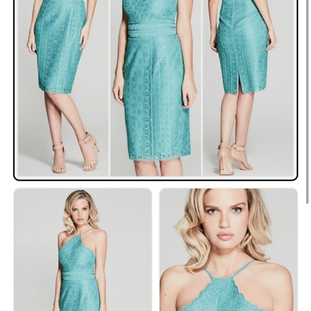 Marciano Turquoise Lace Midi Dress